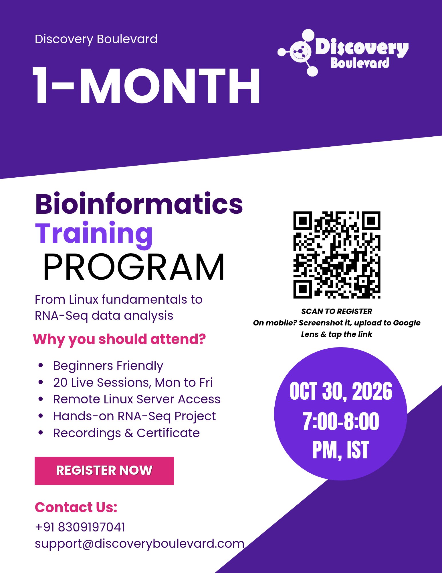 1-Month Bioinformatics Training flyer